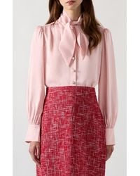 LK Bennett - Hall Tie Neck Crepe Button-Up Shirt - Lyst