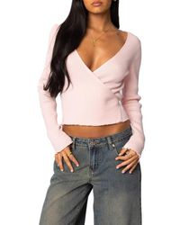 Edikted - Paden Rib Knit Crop Wrap Top - Lyst