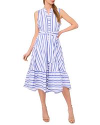 Halogen® - Tie Front Stripe Stretch Cotton Blend Midi Sundress - Lyst