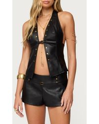 Edikted - Reese Studded Split Front Faux Leather Halter Top - Lyst