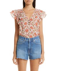 Veronica Beard - Joi Floral Flutter Sleeve Cotton Top - Lyst