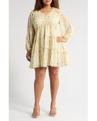Chelsea28 - Floral Print Ruffle Long Sleeve Chiffon Dress - Lyst