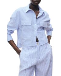 Mango - Stripe Pocket Crop High-Low Cotton & Linen Shirt - Lyst