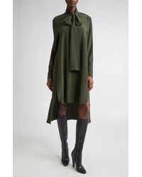 Michael Kors - Tie Neck Long Sleeve Silk Crêpe De Chine Shirtdress - Lyst