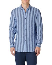 Bugatchi - Julian Shaped Fit Stripe Linen Button-up Shirt - Lyst