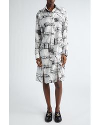 Ferragamo - Sailboat Print Long Sleeve Silk Shirtdress - Lyst