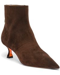 Santoni - Suede Mid-Heel Ankle Boot With Back Decorative Strap - Lyst