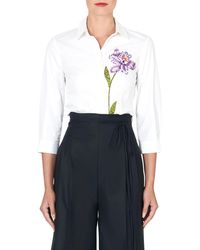 Carolina Herrera - Icon Embroidered Flower Cotton Button-up Shirt - Lyst
