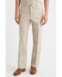 Berle - Flat Front Cotton & Linen Straight Leg Pants - Lyst