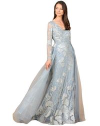 LARA New York - Long Sleeve Lace Gown With Overskirt - Lyst