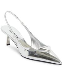 Prada - Modellerie Pointed Toe Metallic Kitten Heel Slingback Pump - Lyst
