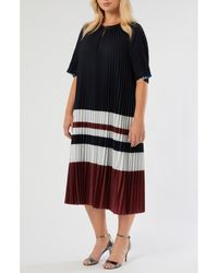 Marina Rinaldi - Calibri Colorblock Pleated Crêpe De Chine Dress - Lyst