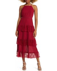Lulus - Came For Cocktails Pleated Lace Midi Dress - Lyst