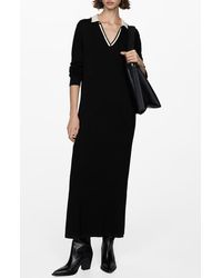Mango - Contrast Collar Long Sleeve Knit Dress - Lyst