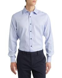 David Donahue - Trim Fit Geometric Pattern Microdobby Dress Shirt - Lyst