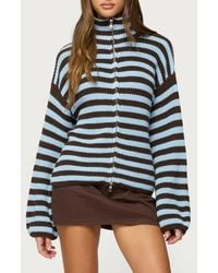 Edikted - Stripe Mock Neck Zip Sweater - Lyst