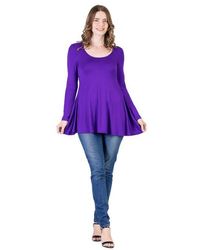 24seven Comfort Apparel - Long Sleeve Solid Color Swing Style Flared Tunic Top - Lyst