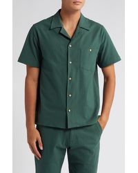 Percival - Textured Solid Short Sleeve Cotton Button-up Shirt - Lyst
