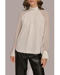 Donna Karan - Pleated Sheer Sleeve Top - Lyst
