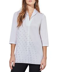 Ming Wang - Stud Detail Shawl Collar Cotton Blend Shirt - Lyst