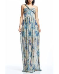 Dress the Population - Idalia Metalllic Abstract Floral Print One-Shoulder Gown - Lyst
