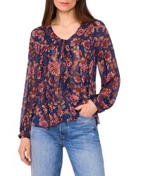Vince Camuto - Floral Ruffle Detail Long Sleeve Top - Lyst