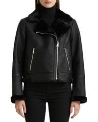 Lauren by Ralph Lauren - Nappa Faux Leather Moto Jacket With Faux Shearling Lining - Lyst