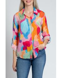 Apny - Print Roll-Up Sleeve Chiffon Button-Up Shirt - Lyst