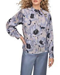 Donna Karan - Floral Shoulder Button Long Sleeve Top - Lyst