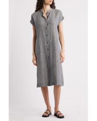 Eileen Fisher - Pinstripe Short Sleeve Organic Linen Shift Dress - Lyst