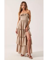 Modenaire - Strapless Tiered Ruffle Maxi Dress With High Slit - Lyst