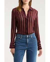 PAIGE - Mazzy Velvet Stripe Sheer Silk Blend Button-Up Shirt - Lyst