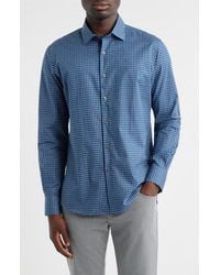 Scott Barber - Regular Fit Check Cotton Mélange Button-Up Shirt - Lyst