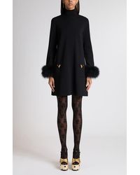 Valentino - Feather Trim Long Sleeve Sweater Minidress - Lyst