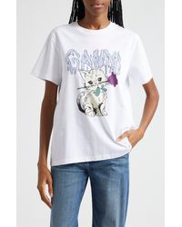 Ganni - Rose Cat Logo Organic Cotton Graphic T-shirt - Lyst