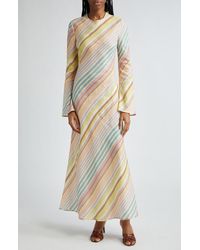 Zimmermann - Halliday Stripe Bias Cut Long Sleeve Linen Maxi Dress - Lyst