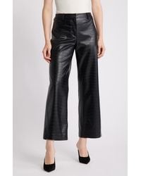 Kobi Halperin - Croc Embossed Faux Leather Crop Wide Leg Pants - Lyst