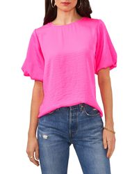 Vince Camuto - Puff Sleeve Hammered Satin Blouse - Lyst
