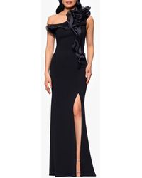 Betsy & Adam - Organza Ruffle One-Shoulder Scuba Crepe Gown - Lyst