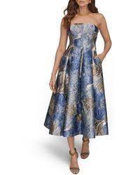 Donna Karan Floral Strapless Fit & Flare Midi Cocktail Dress in Blue | Lyst