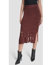 DKNY - Grommet Trim Fringe Hem Sweater Midi Skirt - Lyst