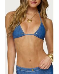 Edikted - Agnes Denim Print Triangle Bikini Top - Lyst