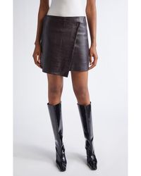 Stand Studio - Raya Croc Embossed Leather Wrap Miniskirt - Lyst