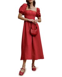 Reformation - Marella Puff Sleeve Linen Dress - Lyst