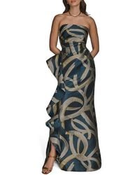 Donna Karan - Ruffle Strapless Metallic Jacquard Trumpet Gown - Lyst
