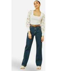 Yumi' - Ribbed Knitted Lace Sleeve Top - Lyst