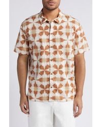 Treasure & Bond - Trim Fit Geo Print Short Sleeve Linen & Cotton Button-up Shirt - Lyst