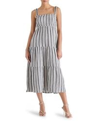 Steve Madden - Alissa Stripe Tiered Cotton Gauze Midi Sundress - Lyst