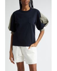 Sacai - Puff Sleeve Cotton Jersey & Nylon Twill Hybrid Top - Lyst