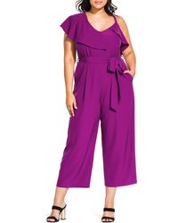 City Chic Romance Asymmetrical Crop Jumpsuit - Purple